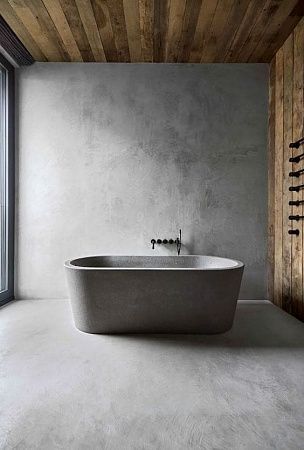 Отделка микроцементом ванной комнаты - пример выполнения