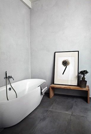 Отделка микроцементом ванной комнаты - пример выполнения