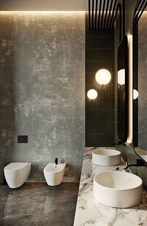 Отделка микроцементом ванной комнаты - пример выполнения